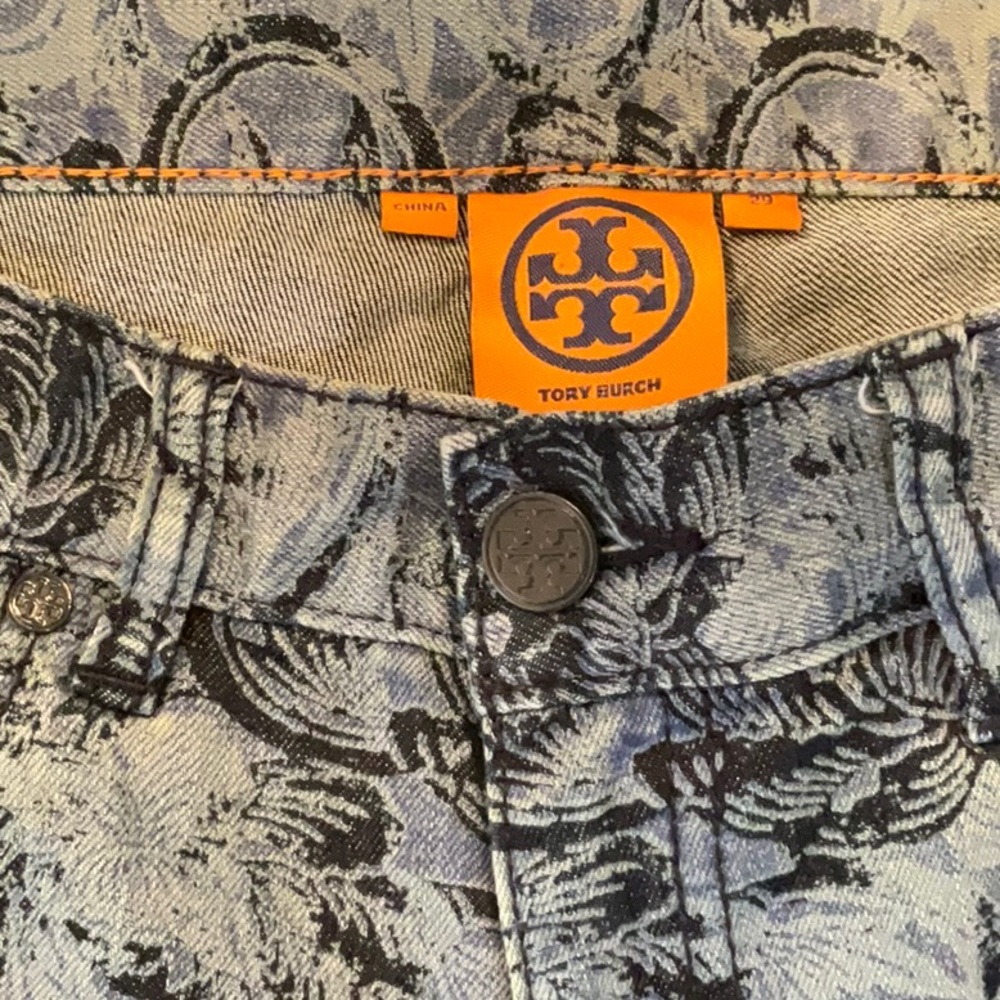 Tory Burch Ivy Super Skinny Kano Revised Blue Floral Jeans. Size 29 - Picture 2 of 6